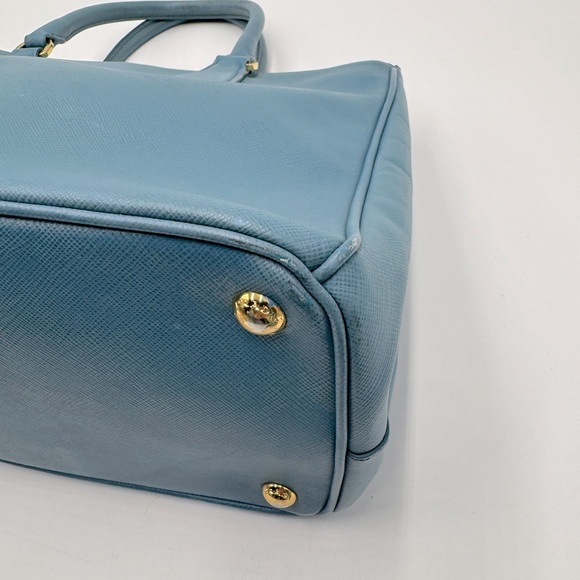 Auth Prada Double Zip Light Blue Saffiano Leather Lux Galleria Tote Bag Preloved - Picture 6 of 16